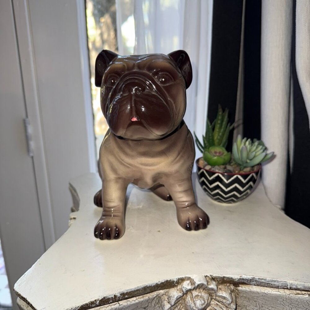 Milo Ceramic VTG Pug English Bulldog Sitting Statue Figurine Tongue Sticking Out